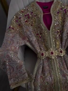 Moroccan Lux Caftan \ Takshita Embellished Pink & Gold Bridal Dress